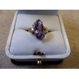 A Lady's 14 ct Gold Amethyst and Diamond Ring, size N, wt 3 gms.