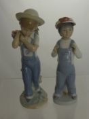 Two Lladro Figures of Boys, one carrying a basket of flowers, impressed marks to base 1286 B-16E and