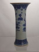 An Antique Chinese Blue and White Trumpet Vase, depicting plant stands with floral sprays, approx 22