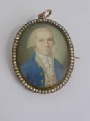 A Circa 18th Century Portrait Miniature Pendant Brooch, depicting a learned gentleman, mounted in