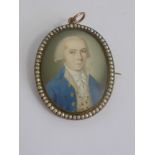 A Circa 18th Century Portrait Miniature Pendant Brooch, depicting a learned gentleman, mounted in