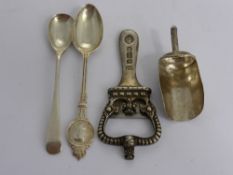 Miscellaneous Silver, including a Georgian caddy spoon circa 1813, two silver commemorative spoons