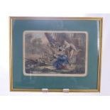 Four Antique Framed and Glazed Coloured Engravings depicting classical scenes including Lovers at