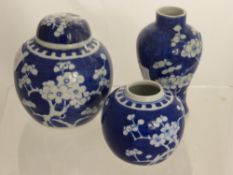 Chinese Blue and White Porcelain, including two ginger jars  depicting white cherry blossom,