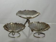 A Pair of Chinese Silver Bon Bon Dishes. The dishes take the form of water lilies with character