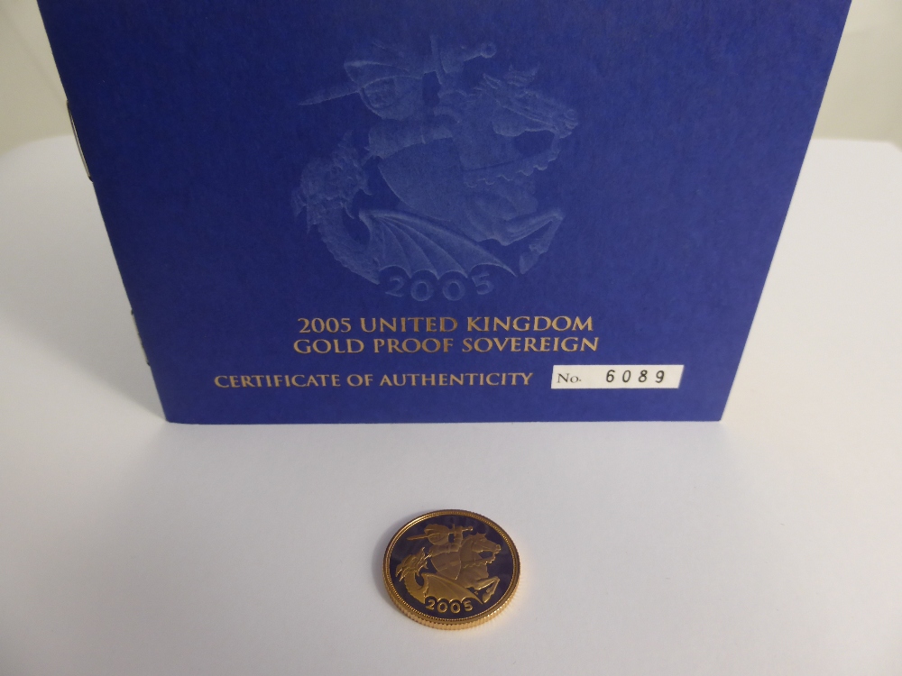 A Gold Proof Sovereign 2005.