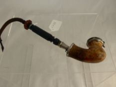 Antique Meerschaum Kalmasch Pipe with hall marked silver fittings. German c1830