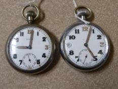 Two Gentleman's Military Issue Pocket Watches, one Damas nr 285107 xx Bravingtons the other numbered
