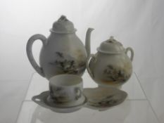 Porcelain Japanese Tea Set, comprising six cups, saucers, sugar bowl and tea pot.