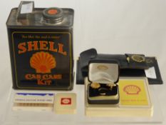 A Quantity of Shell Memorabilia. including a pack of playing cards, small magnifying glass, a box of