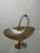 A Silver and Shell Bon Bon Basket. Birmingham hallmark, dd 1946, mm rubbed, approx 11 cms h.