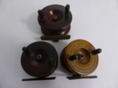 Three Miscellaneous Vintage Wooden and Brass Trout Fishing Reels (3)