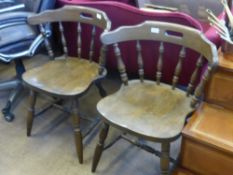 Two Spindle Back Pine Chairs.