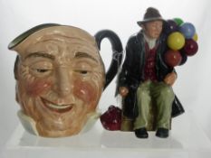 A Royal Doulton Figure 'The Balloon Man' HN1954 together with a Royal Doulton character jug Farmer