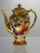 J. Bowman - A Royal Worcester Coffee Pot, hand painted with fruit, (believed to be a special