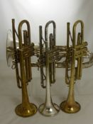 An Excelsior Sonorous Class A Hawkes & Son Tuba, together with three trumpets, makers names Class