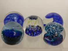 Five Caithness Glass Paperweights, including 'Suspense', 'Jacobs Ladder', 'Merriment', 'Turquoise