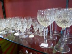 A Collection of Vintage Waterford Cut Glass Wine Glasses, including six hock glasses, seven sherry