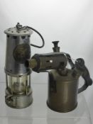 A Vintage Miner's Lamp, type 6, Protector Lamp & Lighting by Eccles, Manchester, together with a