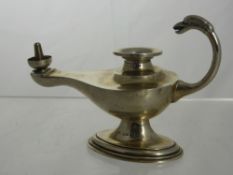 A Silver Asprey Table Cigar Lighter, takes the form of an oil lamp. Birmingham hallmark dd 1926,