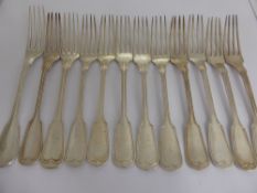 Twelve Continental  Silver Forks, stamped 800, with a monogram FL, approx 520 gms