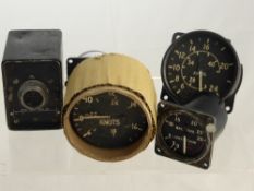 A set of Spitfire, Hurricane and Victor Aircraft Instruments, - airspeed indicator, supercharger,