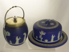 An Antique Cobalt Wedgwood cheese dish and cover with impressed marks to base, together with a