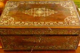 A Circa 19th Century Rosewood and Silver Inlaid Writing Box, approx 25 x 16 cms