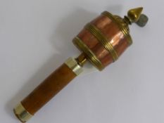 An Antique Sino Tibetan Prayer Wheel, the wheel made from copper and brass with a fruit wood