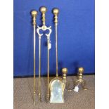 A Quantity of Brass Fire Accessories, including Fire Irons, Coal Scuttle, Poker, Seven Branch Candle