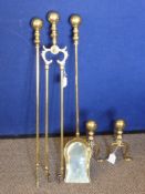 A Quantity of Brass Fire Accessories, including Fire Irons, Coal Scuttle, Poker, Seven Branch Candle