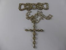 A Silver Metal and Paste Vintage Lady's Silver and Rock Crystal Cross and Chain, approx 8 x 6 cms