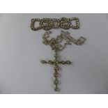 A Silver Metal and Paste Vintage Lady's Silver and Rock Crystal Cross and Chain, approx 8 x 6 cms