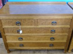 A Sid Pollard Oak Chest of Drawers, the chest having an adzed top benefiting from two short and