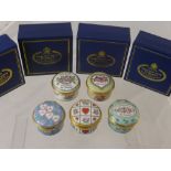 Five Halcyon Days St Valentines Day Enamel Boxes, including years 1984, 1985, 1986, 1987 and 1988 in