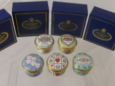 Five Halcyon Days St Valentines Day Enamel Boxes, including years 1984, 1985, 1986, 1987 and 1988 in