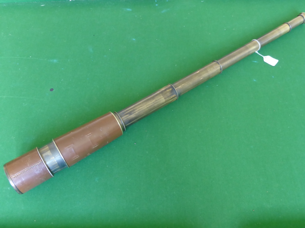 An Antique Dollond London Six Drawer Brass and Leather Field Telescope, fully extended the length is - Image 2 of 2