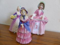 Three Royal Doulton Figurines, including Janet, Victorian Lady and Bo-peep. (3)