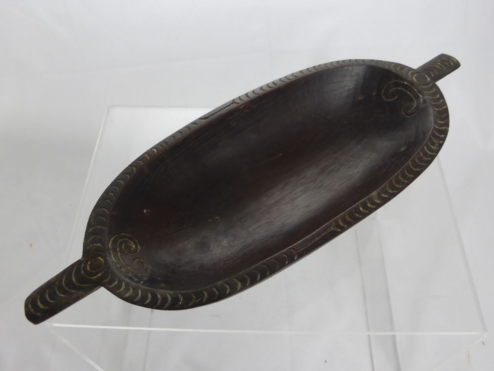 Three Antique Polynesian Hard wood Bowls, with decorative carving to the outside edge. 36 x 13