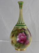 A Royal Worcester Hand Painted Vase. The neck of column form, the body depicting roses, signed H.