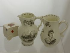 Two Royal Worcester Commemorative Milk Jugs, together with Willow Art WWI Ambulance. (3)