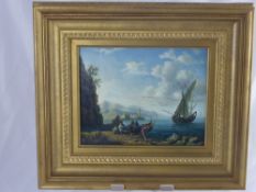 Artist Unknown, Two Oils on Board, depicting the Italian coast, approx 25 x 20 cms presented in gilt