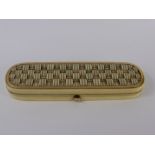 An Early 19th Century Ivory Toothpick Holder, of oblong form with decorative basket weave pique