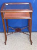 Antique Mahogany Display Case, the case having splayed legs with turned stretchers to the base,