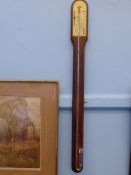 A Stained Wood Frame Mercurial Stick Barometer, with brass gauge, approx 90 cms