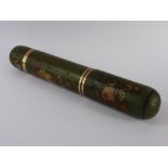 An Antique Lady's Tortoiseshell Gold and Papier-mâché Needle Case, hand painted with floral