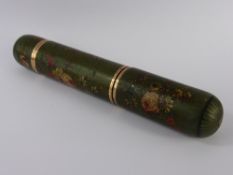 An Antique Lady's Tortoiseshell Gold and Papier-mâché Needle Case, hand painted with floral