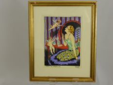 Carlos Bady, Four 1920's Coloured Lined Prints, the prints entitled "Mado Babille", 16 x 22 cms,