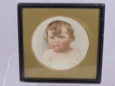 Dorothy Mills an Original Water Colour Portrait of a young girl. The circular portrait signed in