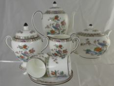 A Part Wedgwood "Kutani Crane" Service, comprising coffee pot, tea pot, sugar bowl, milk jug, six